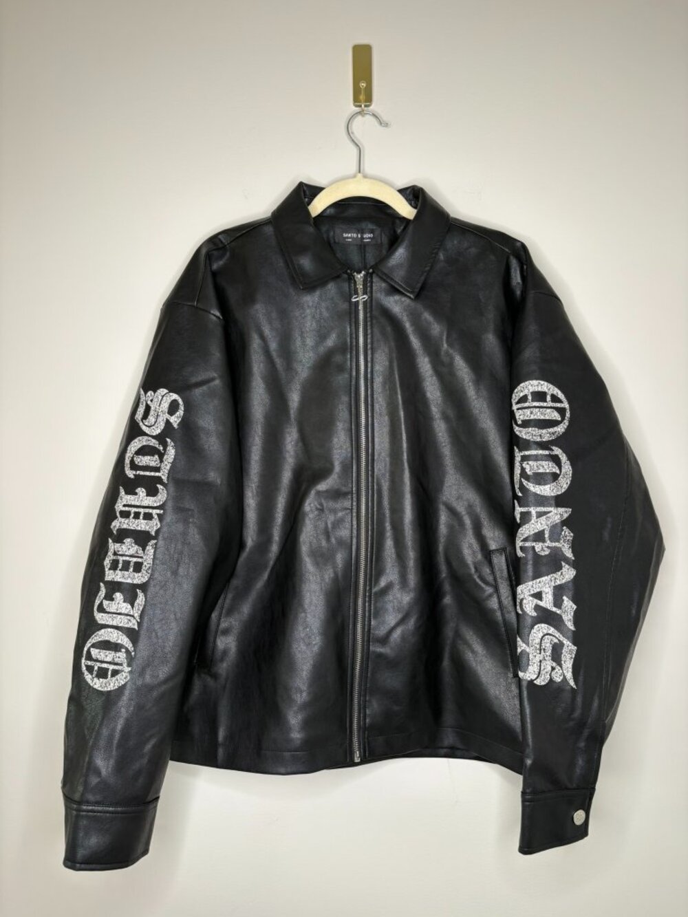 Santo Studio Vegan Leather Jacket – Black – Size Large – NWT – Graphic Sleeves